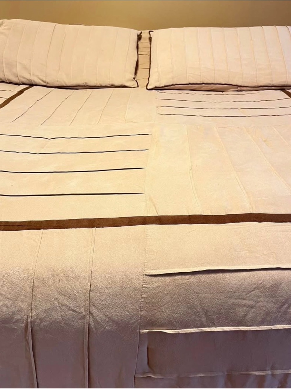 Neutral Cream and Brown Striped Bedspread Set - Bedding Comforter - king size